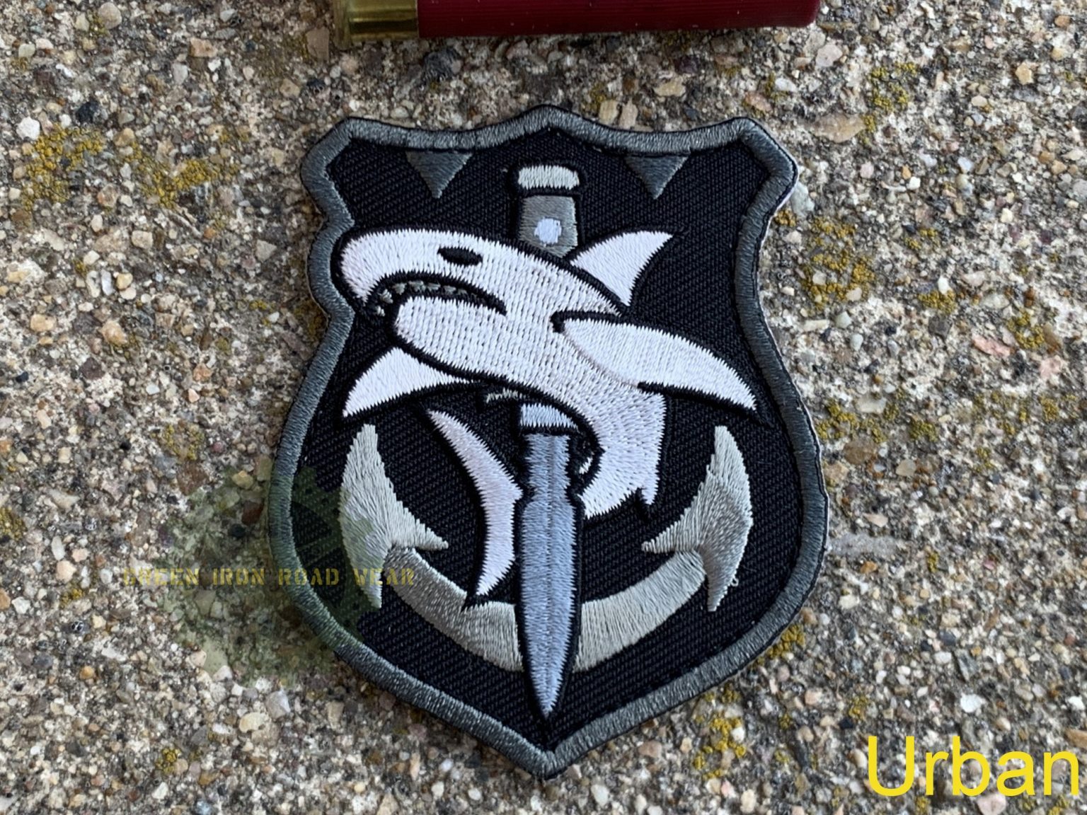 Tactical Shark Embroidered Morale Patch | Green Iron Road Wear