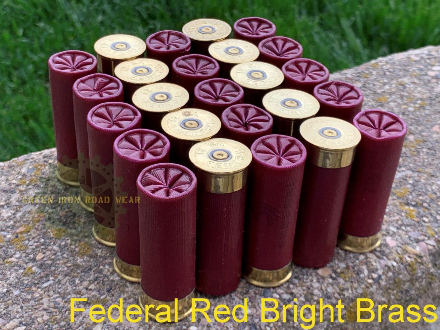 DUMMY 12 Gauge Shotgun Shell Federal Red, Brass Head Green Iron