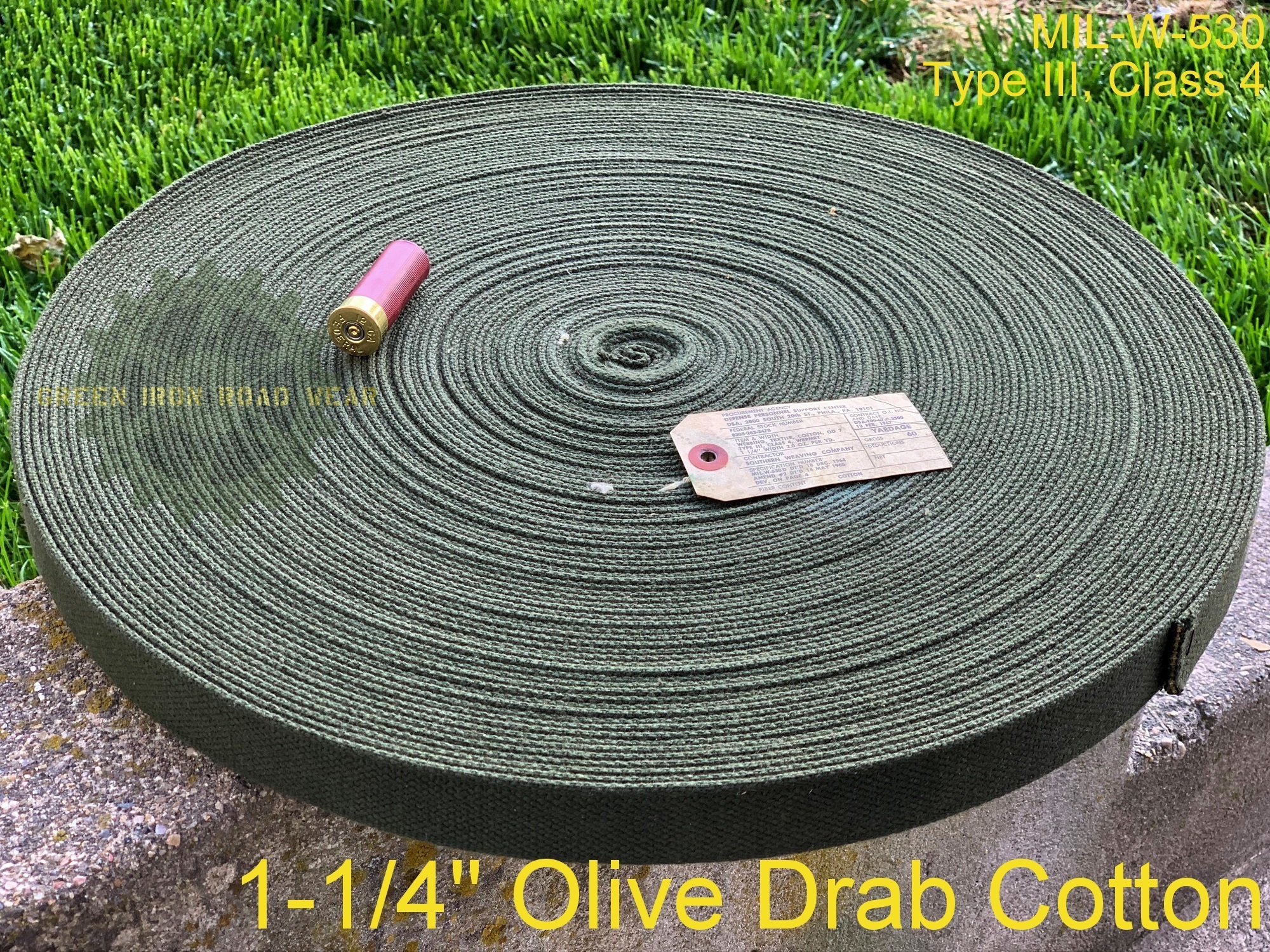 NOS Elastic Cotton Textile Webbing 1.5" x 20' Olive Drab Green MIL-W-5664 